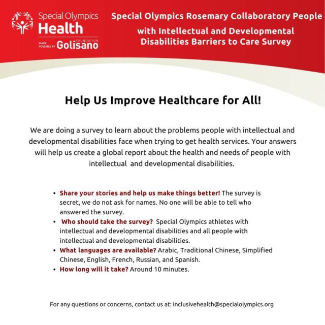 We are excited to be part of the Rosemary Collaborative and are gathering feedback from individuals with intellectual and developmental disabilities about their healthcare experiences. 

By taking part in the survey, you're helping us understand the challenges faced when accessing health services and contributing to a global report that will help improve healthcare for all people with IDD. 

Take the survey at the link in our bio by November 30 to make your voice heard!