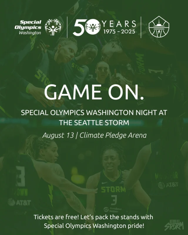 We’re taking over the @SeattleStorm game! Join Special Olympics Washington at Climate Pledge Arena on August 13 for a night full of inclusion, community, and game-time magic. 

Tickets are FREE and first come, first serve – reserve yours now using the link in bio!

#SOWATakeover #SeattleStorm #InclusionMatters