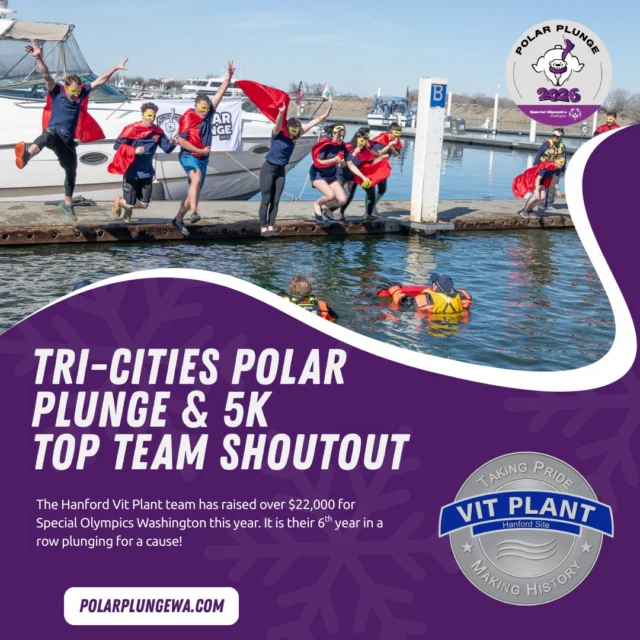 Huge shoutout to @hanfordvitplant for once again showing up BIG for the Tri-Cities Polar Plunge!

After being last year’s top fundraising team, they’re already on track to do it again. Since 2018, their team has raised nearly $200,000 in support of Special Olympics Washington!

We’re so grateful for teams like Hanford Vit Plant who continue to make a difference year after year.👏❄️

There is still time to take the plunge! 

Register now or donate at www.PolarPlungeWA.com

#PolarPlunge #TriCitiesPolarPlunge #FundraisingChampions #SpecialOlympicsWA #CommunityImpact #ThankYou