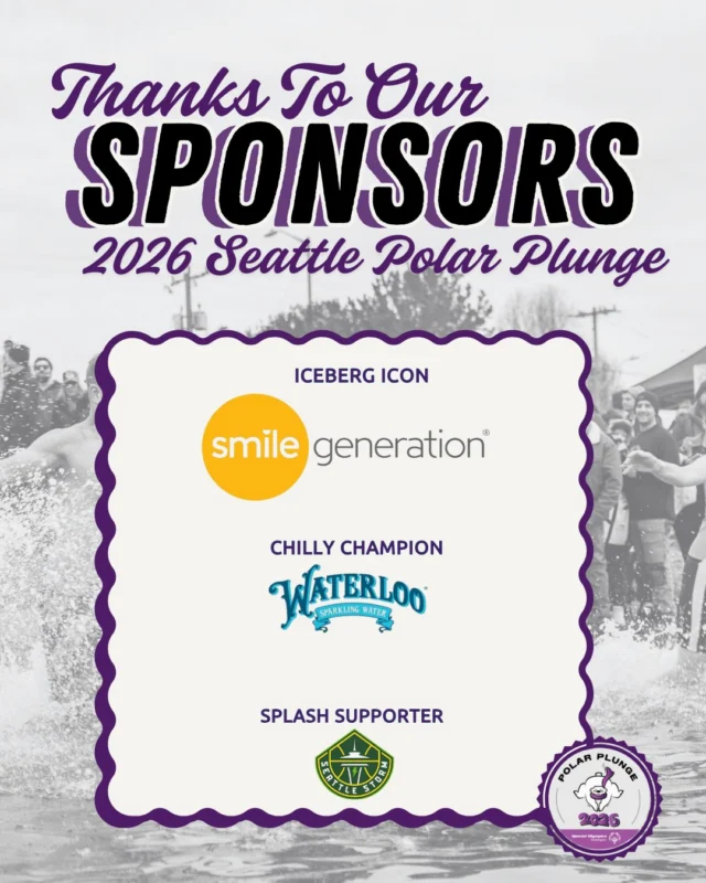 The Seattle Polar Plunge would not be possible without these incredible sponsors ❄️

@smilegeneration
@waterloosparkling 
@seattlestorm

Want to be part of the plunge? Sponsorship opportunities are still available!

Reach out to plunge@sowa.org.