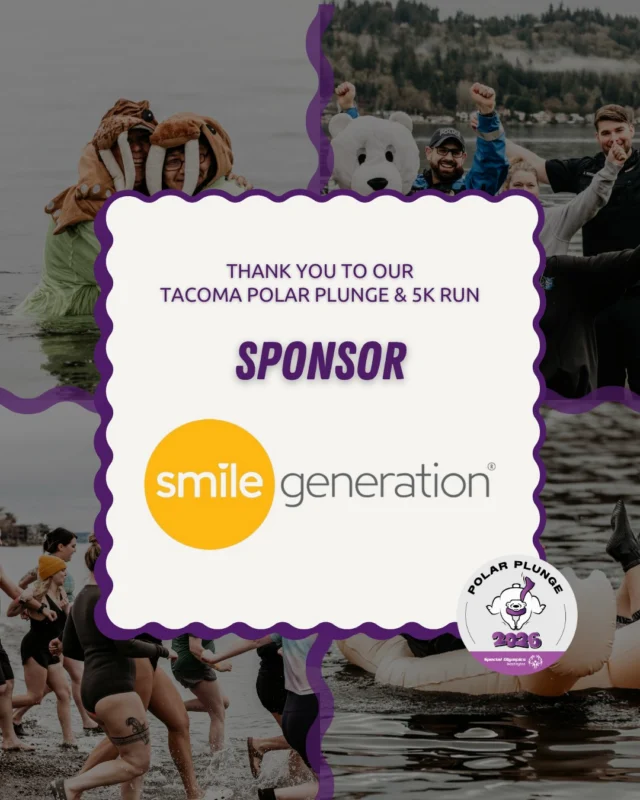 It takes a strong community to make waves and the Tacoma Polar Plunge wouldn’t happen without our amazing sponsor, @smilegeneration ❄️

Thank you for supporting our athletes, our mission, and one unforgettable plunge.

Interested in supporting a future plunge?

Contact plunge@sowa.org to learn more!