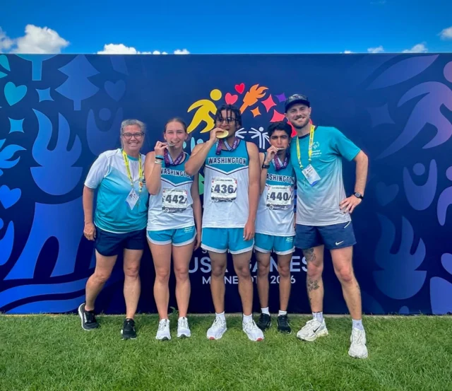 Team Washington was flying around the track today!

Congratulations to Kallel on his gold medal and Erynn and Anthony on their silver medals in the Unified 400M at the 2026 @specialolympicsusagames!!