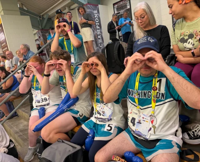 The swimmers said, “Can you come watch our race?”

The athletics team said, “Say less.”

Go, Team Washington, GO!