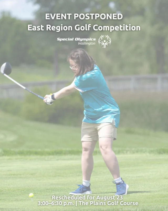 EVENT UPDATE: East Region Golf Competition Postponed

Due to ongoing wildfire conditions, heat, air quality concerns and the impact on communities across Eastern Washington, the East Region Golf Competition scheduled for Saturday, August 8 has been postponed.

New date: Sunday, August 23
Time: 3:00–6:30 p.m.
Location: The Plains Golf Course

We understand the new date may not work for everyone. Teams should contact Grant Opland as soon as possible with any scheduling concerns. Transportation questions can be directed to Tim Toon at ttoon@sowa.org.

The safety and well-being of our athletes, families, coaches, volunteers and staff remain our top priority. We will continue monitoring conditions as the new date approaches and appreciate everyone’s understanding.