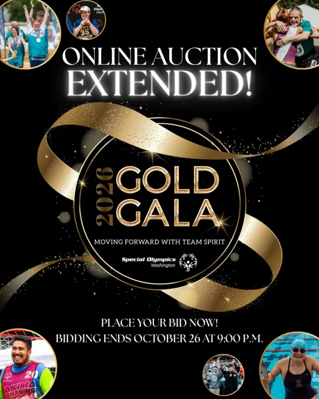 More time to bid. More chances to win. More reasons to celebrate inclusion! 🎉

We’ve extended the Gold Gala online auction through Monday, October 26 at 9 PM PT!

Explore incredible items and experiences while supporting year-round opportunities for Special Olympics Washington athletes. You can join the fun from anywhere!

New to bidding? Select the FREE “Online Auction Participant” ticket on our event website, complete checkout and register your credit card to get started.

Start bidding here: https://loom.ly/wOWlmIw