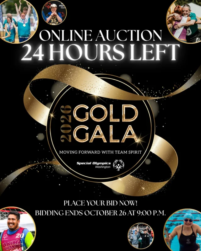 24 HOURS LEFT TO BID!

There’s still time to score something special while supporting Special Olympics Washington athletes! Explore getaways, dining experiences, sports packages, and more before our Gold Gala online auction closes tomorrow, Monday, October 26 at 9 PM PT.

Check your favorites, keep an eye on your bids, and help us finish strong for inclusion!

Click the link in our bio to start bidding!